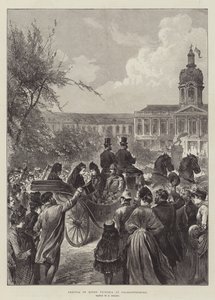 Kuningatar Victorian saapuminen Charlottenburgiin (kaiverrus) tekijältä German School