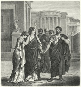 Atilius Regulus valmistautuu lähtemään Roomasta palatakseen vankeuteen Karthagoon (kaiverrus) tekijältä German School