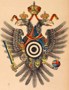 Itävalta-Unkarin keisarillinen vaakuna jousiammuntatauluna, n.1865 (värillinen puupiirros) tekijältä German School