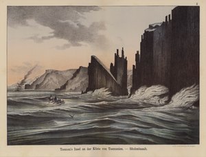 Basalttipylväät Tasman Islandilla, Tasmaniassa, Australiassa (värilitho) tekijältä German School