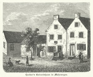 Birthplace of the German author, philosopher and Lutheran theologian Johann Gottfried von Herder, Mohrungen (engraving) tekijältä German School