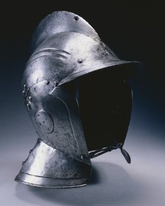 Burgonet saranoiduilla poskiosilla, n. 1540 (teräs ja nahkainen leukahihna) tekijältä German School