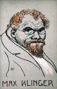 Max Klingerin (1857-1920) karikatyyri (värinen lito) tekijältä German School