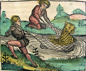 Nürnberg Chroniclessa, 1493 julkaistussa Leijonan kiinni kalahirviö tekijältä German School