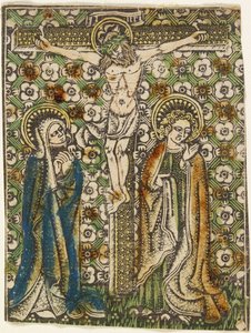 Kristus ristillä Marian ja Pyhän Johanneksen kanssa, n. 1460 (metallileikkaus) tekijältä German School
