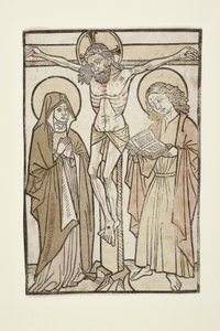 Kristus ristillä Marian ja Pyhän Johanneksen välillä, 1460-70 tekijältä German School