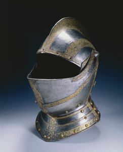 Sulje kypärä, n. 1580 (etsattu ja kullattu teräs messinkiniiteillä) tekijältä German School