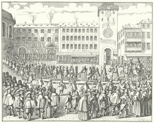 Pyhän Rooman keisarin Mattiaksen kruunauskulkue vuonna 1612. tekijältä German School