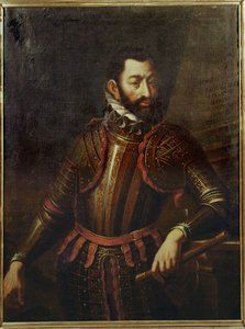Kreivi Adolf Schwarzenberg, joka valloitti Gyoerin linnoituksen Unkarissa takaisin turkkilaisilta vuonna 1594 ... tekijältä German School