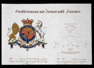 Ison-Britannian ja Irlannin yhdistyneen kuningaskunnan kuninkaan, uskon puolustajan ja Hannoverin kuninkaan harja (n. 1801-37) (katso myös 111319) tekijältä German School