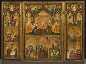 Ristiinnaulitseva triptyykki (tunnetaan aiemmin nimellä Estouteville-triptyykki), n. 1374 (tempera paneelissa) tekijältä German School