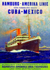 Kuuba - Meksiko, Hamburg American Linea mainostava juliste, 1899