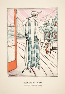 "Das Auto Ist Da!", Marie Latzin mekon mainos, julkaisusta Styl, pub.1922 (pokkaripainatus). tekijältä German School