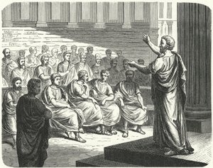 Demosthenes puhuu Philip II Makedonialaista vastaan tekijältä German School