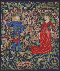 Yksityiskohta keijuja esittävästä seinävaatekankaasta, Basel, noin 1490 (värilitografia). tekijältä German School