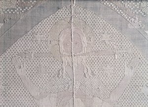 Yksityiskohta alttarikankaasta, jossa on Kristus of the Apocalypse, 1300-luvun toinen puoli (pellava) tekijältä German School