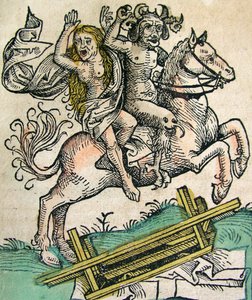 Paholainen ja nainen hevosen selässä, julkaistu Nürnberg Chroniclessa, 1493 tekijältä German School