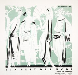 Ein Fest der Mode, teoksesta Styl, julkaisu 1922 (pochoir-painatus). tekijältä German School
