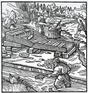 Kaiverrus De re metallicasta (Metallien luonteesta), Georg Pawer tai Georgius Agricola (1494-1555) tekijältä German School
