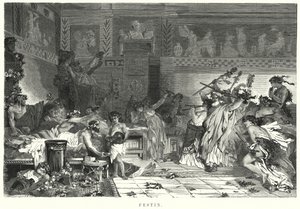 Viihde aterian jälkeen roomalaisessa juhlassa (litho) tekijältä German School