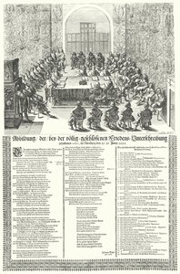 Euroopan rauhankongressi, joka pidettiin Nürnbergissä vuonna 1650 Kolmenkymmenen vuoden Wa:n jälkeen (kaiverrus) tekijältä German School