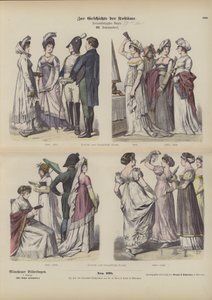 Ranskalaiset ja saksalaiset puvut, 1800-luvun alku (värillinen kaiverrus) tekijältä German School