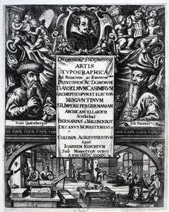 Bernardus Mallinckrodtin teoksen "Typografian alkuperästä ja historiasta" etukuva, 1634. tekijältä German School