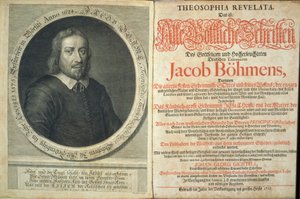 Jacob Boehmen Theosophia Revelatan etukappale, 1715 (paino ja kaiverrus) tekijältä German School