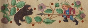 Garlanded Hunter jalkaisin keihäämässä karhua, n. 1475-1485 tekijältä German School