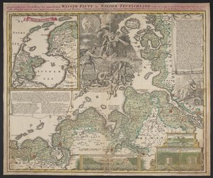 Maantieteellinen esitys kurjasta vesitulvasta Ala-Saksassa, joka tapahtui 25. joulukuuta 1717, noin 1718 (painettu) tekijältä German School