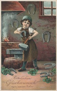Saksalainen uudenvuodenkortti (väri litho) tekijältä German School