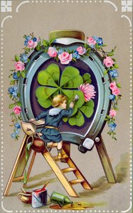 Unkarista 21. toukokuuta 1911 lähetetty saksalainen Good Luck Charms -postikortti tekijältä German School
