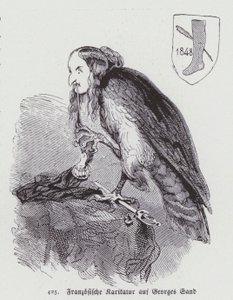 Saksalainen karikatyyri 1800-luvun ranskalaisesta naiskirjailijasta George Sandista (litho) tekijältä German School