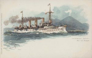 Saksalainen risteilijä Gefion Napolinlahdella, Italiassa (chromolitho) tekijältä German School