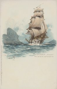 Saksalainen harjoitusalus Stosch lähtee Rio de Janeirosta Brasiliasta (chromolitho) tekijältä German School