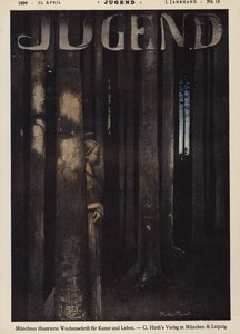 Tyttö kävelee metsässä yöllä (väri litho) tekijältä German School