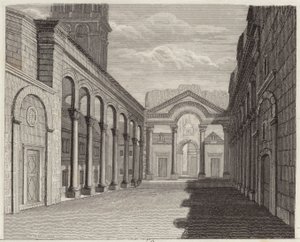 Rooman keisari Diocletianuksen palatsin sali, Spalato (Split, Kroatia). Kuva Bilder-Atlasista (kaiverrus) tekijältä German School