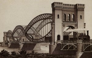 Hampuri: Eisenbahn-Elb-Brucke, Rautatiesilta Elben yli (litho) tekijältä German School