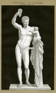 Hermes ja Dionysos-lapsi Praxiteles n. 1895 (värikromolitografi) tekijältä German School