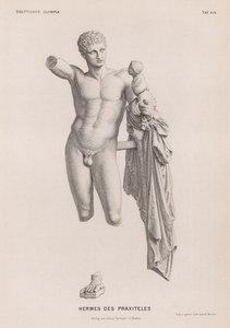 Hermes ja Dionysos-lapsi, Praxiteles-veistos, joka on kaivettu Olympiassa, Kreikassa (kaiverrus) tekijältä German School