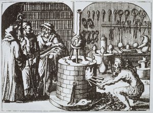 Hermetic Philosophers and an Alchemist, Michael Majerin (1625) Museum Hermeticumista kuvattuna 1800-luvun lopulla julkaistussa taikuuden historiassa tekijältä German School