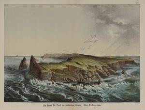 Ile Saint-Paul, tulivuoren saari Intian valtameressä (väri litho) tekijältä German School