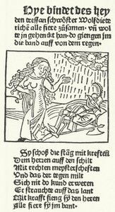 Kuvitus romanttisen sankarin Wolfdietrichin tarinasta, jonka Hans Schoensperger julkaisi Augsburgissa vuonna 1491 (kaiverrus) tekijältä German School