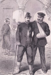 Sairaalassa Cassells History of the sodan Ranskan ja Saksan välillä, julkaisija Cassell and Company Limited, n. 1890 (litho) tekijältä German School