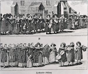 Juutalainen karnevaalikulkue (kaiverrus) (bw valokuva) tekijältä German School