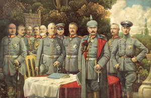 Saksan keisari Wilhelm II ja hänen kenraalit (värilitho) tekijältä German School