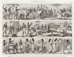 Elämä muinaisessa Egyptissä. Kuva Bilder-Atlasista (kaiverrus) tekijältä German School