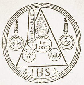 Magic Circle, kopio tohtori Faustensin Dreyfacher Hollenzwangin kuvituksesta, Passau 1407, jäljennös Das Kolster Vol V, kirjoittaja J Scheible, 1845, käytetty historiassa Magic, julkaistu 1800-luvun lopulla. tekijältä German School