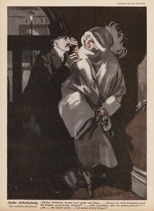Mies ehdottaa nuorta naista (litho) tekijältä German School
