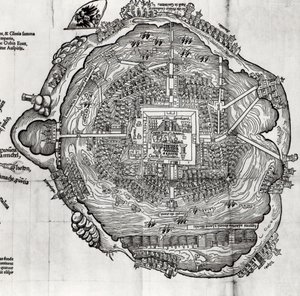 Tenochtitlanin kartta Praeclara Ferdinandi Cortesii de Nova Maris Oceani Hispania Narratista